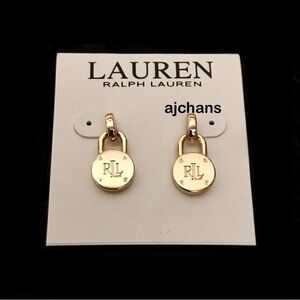 Lauren Ralph Lauren Gold Tone Logo Padlock Drop Earrings